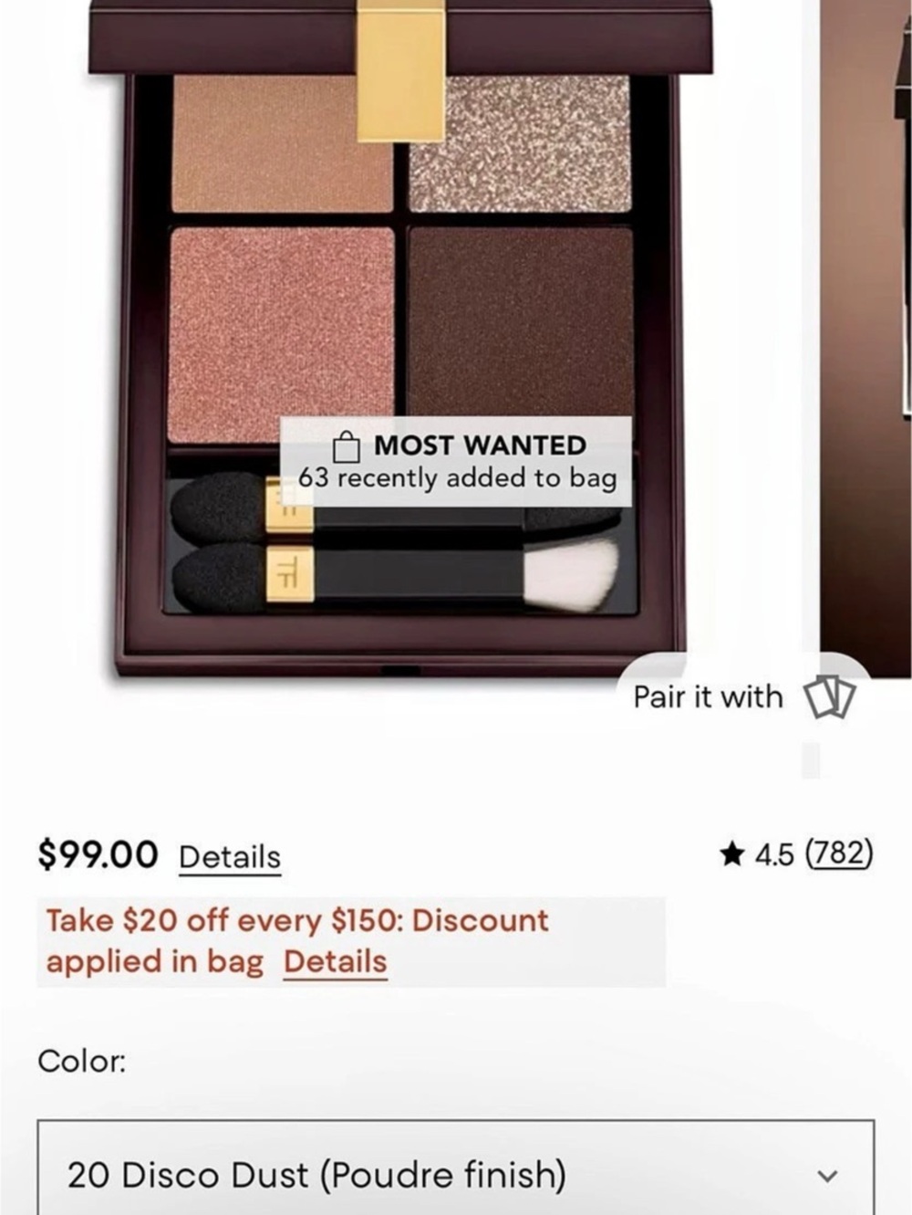 Tom Ford Eye Color Quad 20 Disco Dust Eyeshadow Palette in Brown & Pink